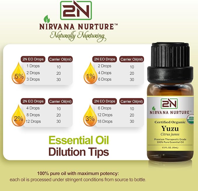 Yuzu Essential Oil, USDA Certified Organic, 100% Pure Undiluted, Aromatherapy Oil for Diffuser, Hair & Skin Care