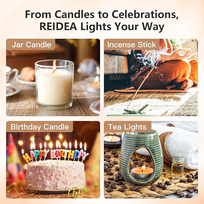 REIDEA USB Candle Lighter, Windproof Flameless Electronic Rechargeable with Safety Protector Button for Home Candle Outdoor Activities (White)