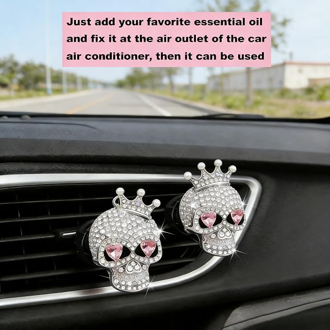Skull Car Air Freshener Vent Clips Gothic Car Accessories with 2 Scent Pads Goth Car Accessories for Interior Decor Custom Car Air Freshener Style Customized Air Freshener for Cars Gift-A9