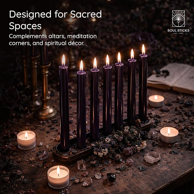 SOUL STICKS Protection Magic Spell Chime Taper Candles Deep Purple 20 Pack - Colored Unscented Chime Candles for Altar, Rituals, Ceremonies, Meditation Witchcraft Supplies, Wiccan, Candles Clearance