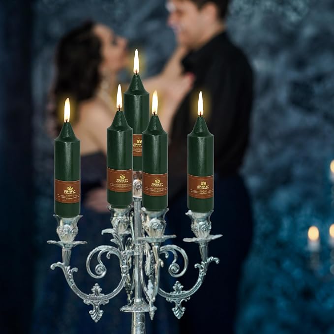 Hunter Green Taper Candles Unscented Tapered Candlesticks 5 Inch Dinner Candle 4 PCS Smokeless Candle for Christmas Household Wedding Home Decor