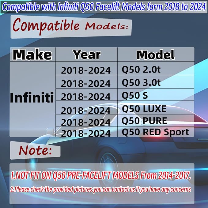 Rear Diffuser W/LED Brake Light Fit for Infiniti Q50 2018-2024 3.0t/ Luxe/RED Sport 400/ Sensory,Rear Bumper Lower Lip Splitter Spoiler Body Kit Trim Exterior Accessories(Carbon Fiber Style)