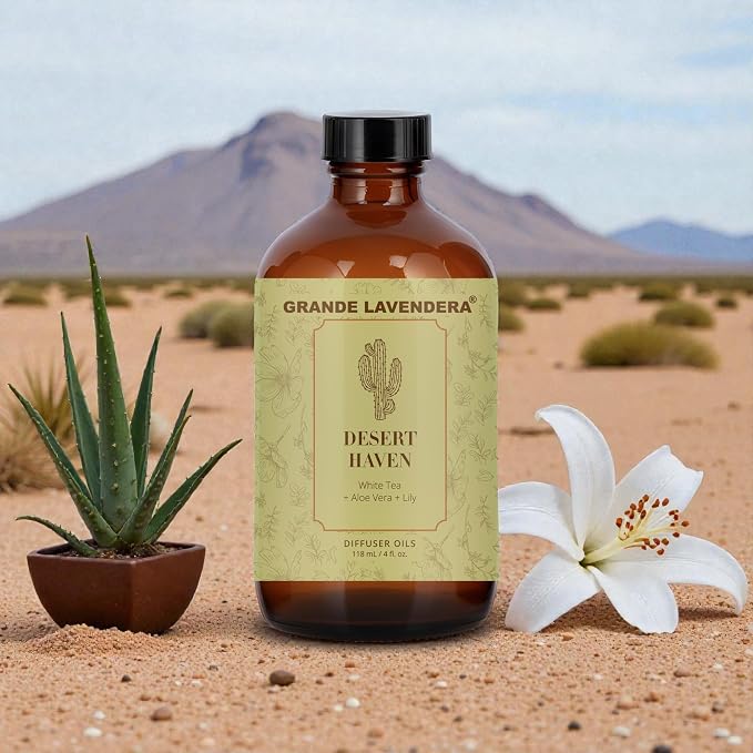 Grande Lavendera® Desert Haven Fragrance Oil Blend, Luxury Hotel Inspired Aromatherapy Scent Diffuser Oil, Bolder Fragrance with White Tea, Aloe Vera & Lily, USA Made, 6 fl oz / 177 mL