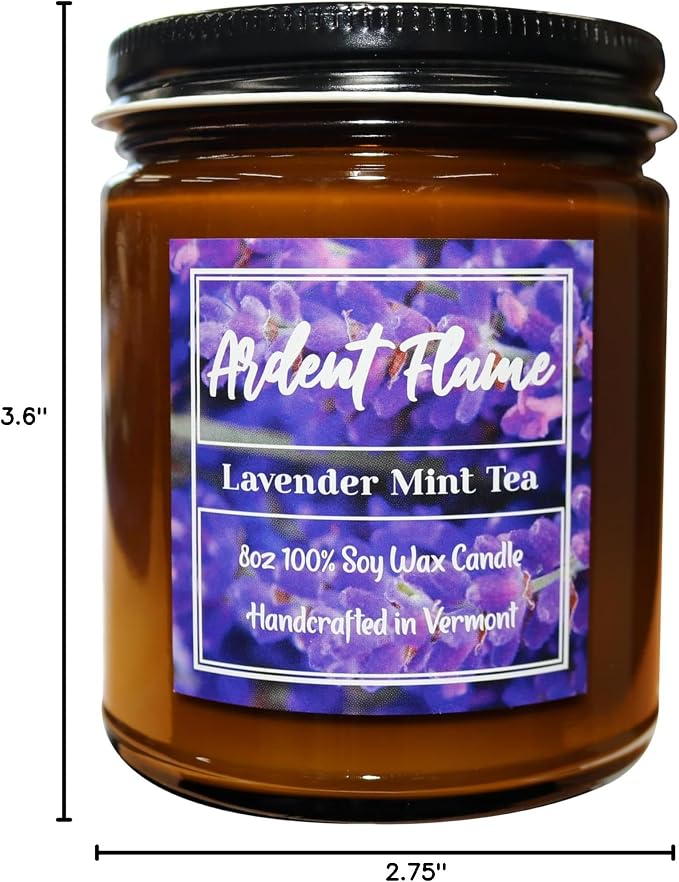 Candles | Lavender Mint Tea | 100% Natural Soy Wax Candle for Home Decor | Highly Scented | Premium Fragrance | Handmade in Vermont, USA | 8 oz | Long Lasting | Gift for Women and Men