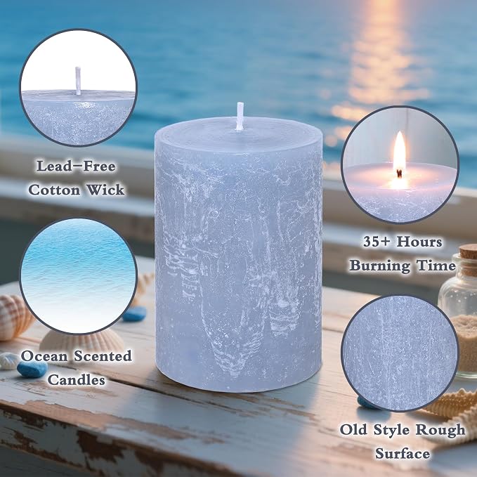 Ocean Scented Candles 3x4 inch - 35+ Hours Long Clean Burning Smokeless & Dripless Hand-Poured Aromatherapy Candle for Home Bathroom Decor