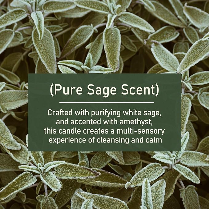 Sage Candle for Cleansing - 3 Wick 12 oz Soy Candle with Crystal and White Sage Crumbles, Organic Sage Candles Cleansing House Negative Energy
