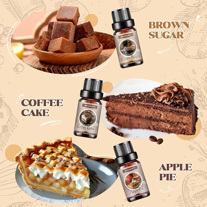 Bakery Essential Oils Set, Gifts for Mom & Wife, Fragrance Oils for Diffusers,Candle & Soap Making,Aromatherapy Oil -,Chocolate, Coffee Cake, Coffee, Apple Pie,Brown Sugar, Leather Scents