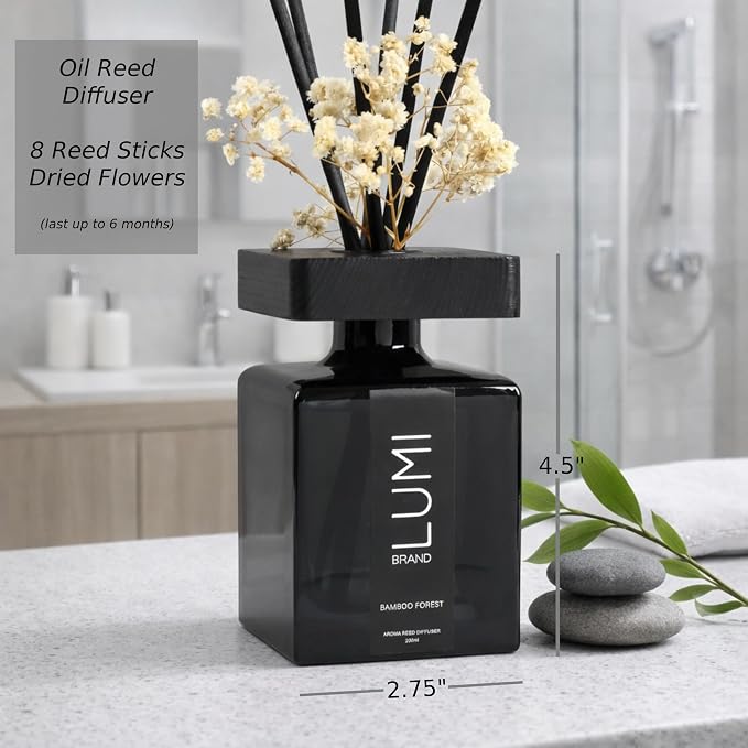 Luxury Aroma Gift Set | Bamboo Forest - Reed Diffuser (200ml), Wood Wick Soy Candle (200g), Room Spray (50ml) | Includes Dried Flowers & 8 Reeds | Luxurious Home Fragrance for Home Décor & Gifts