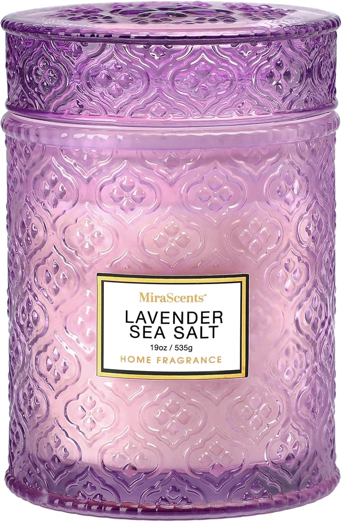 Lavender Scented Candle, 19oz Large Soy Wax Aromatherapy Candle, Lavender Sea Salt Luxury Glass Jar Candle for Home Decor, Relaxation Gifts for Women