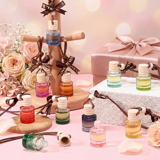 Mudder 50 Pcs Gradient Hanging Car Air Freshener Car Diffuser Bottle Pendant Empty Glass Perfume Bottle for Essential Oil Fragrance Aromatherapy Ornament Wedding Employee Gifts(Cylinder,Colorful)