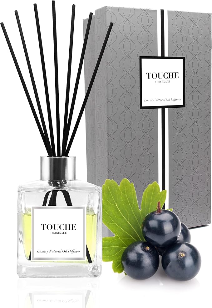 Touche Luxury Natural Reed Diffuser. Long Lasting Scented Home Fragrance. Natural Essential Oil Alcohol-Free. 4.75 OZ. Glass Bottle (Pink Champagne - Clear Bottle)