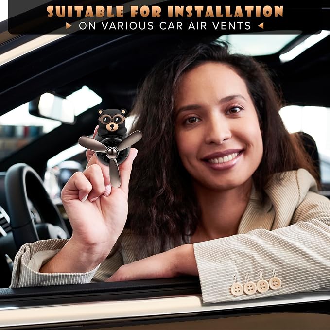 Car Vent Clips - Bear Pilot Car Air Freshener Vent Clip with Rotating Propeller, Durable and Easy to Install, 2.1"x2.5"x2.4" Versatile Size, 2 Aroma Tablets Included, Adds a Playful Touch to Interior