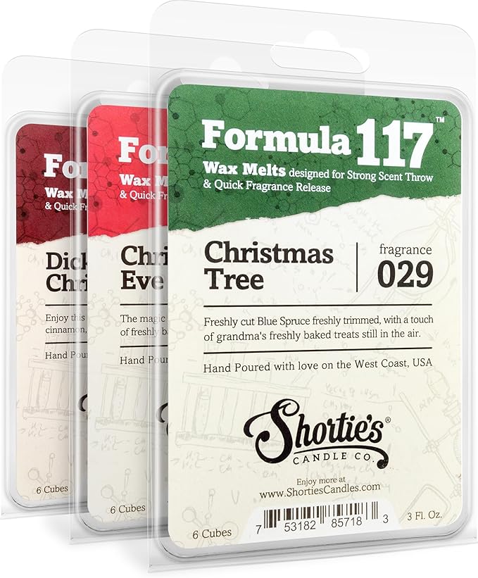 Shortie's Candle Company Christmas Premium Wax Melts Variety 3 Pack - 9 Oz., Strong & Long Lasting, Non-Toxic - Made with Essential & Natural Oils - Formula 117
