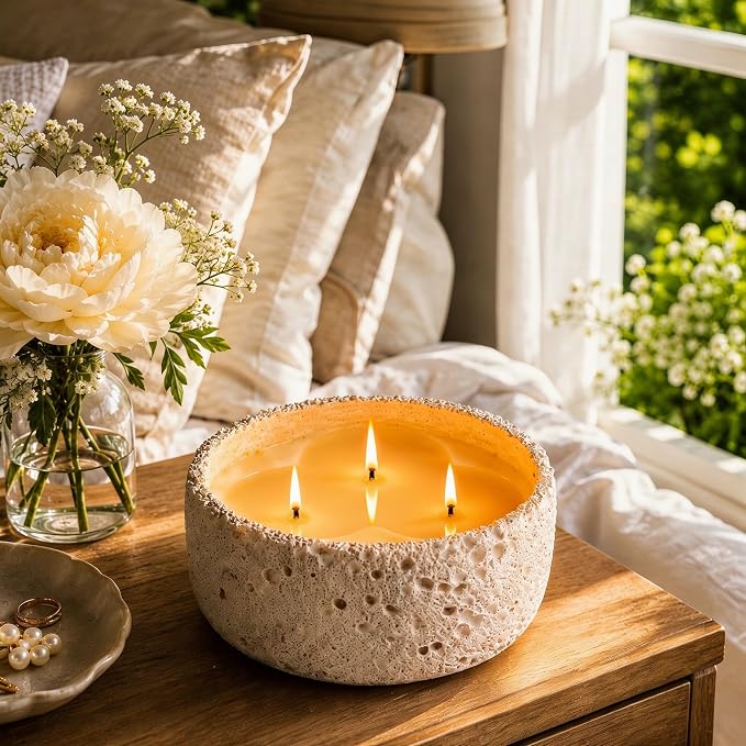 Viyffo Large 20oz Scented Candle – Creamy Vanilla, 3 Wick Non Toxic Soy Candles for Women & Men, Matte Ivory White Ceramic Jar Perfect for Home Fragrance, Elegant Room Décor & Premium Gift
