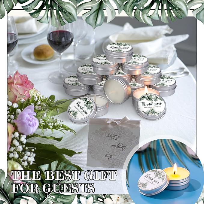 MTLEE 50 Pcs Wedding Candles Gift Favors for Guests 1 Oz Lavender Scented Soy Wax Aromatherapy Candle Favors for Bridal Shower Rustic Wedding Party Guests (Palm)