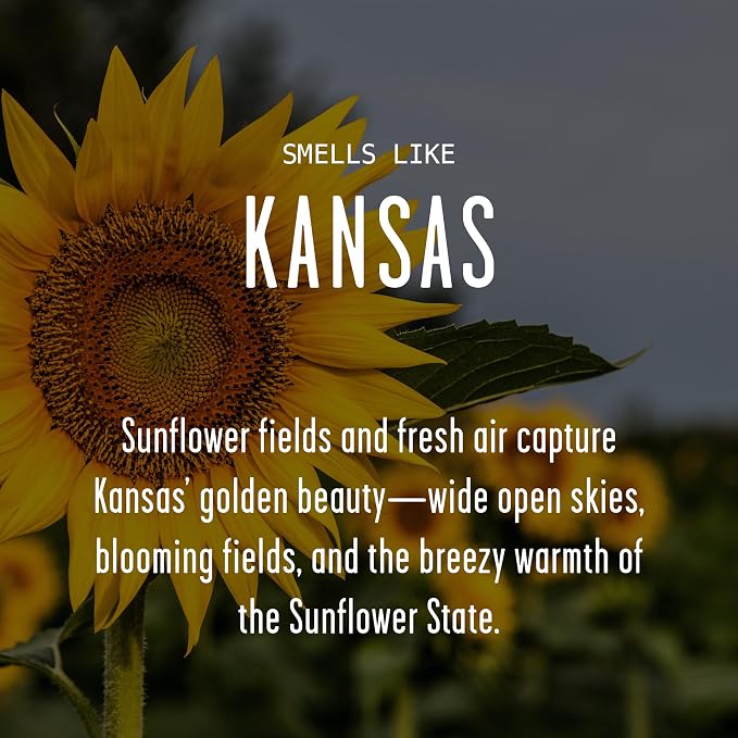 Kansas Gifts, Kansas Decor for Home - 'There's No Place Like Kansas Candle, w/Sunflower Fields & Fresh Air I Kansas Souvenirs I Kansas State Gifts I 9oz Jar, 50Hr Burn, USA Made