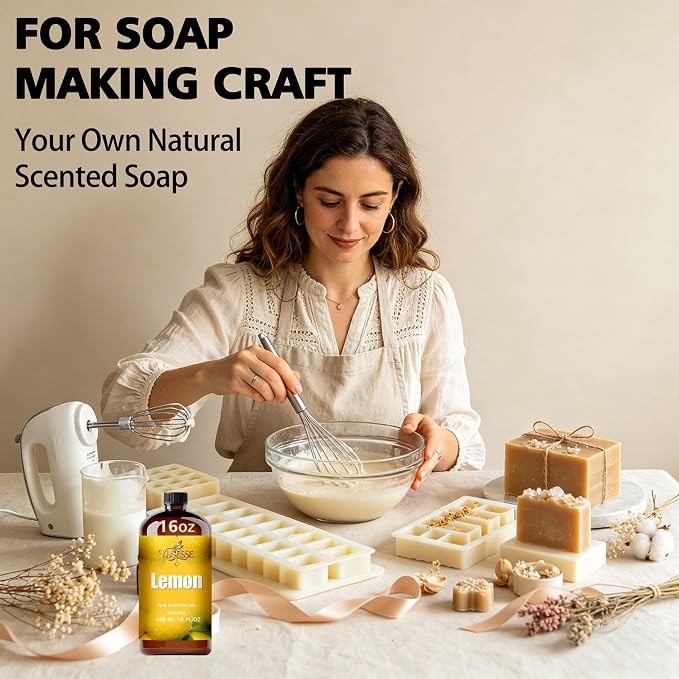 Lemon Essential Oil, Lemon Oil 16 Fl Oz 480ml for Diffuser Yoga Soap & Candle Making – with 0.33 Oz Roller Ball & Funnel YHSESSE Essential Oils