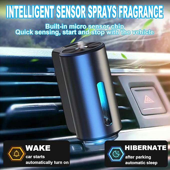 Smart Car Air Freshener, Car Air Freshener Diffuser, Rechargeable Cars Aroma Diffuser, 3 Levels of Adjustable Intelligent Cars Diffuser with 3 Bottles of Cologne
