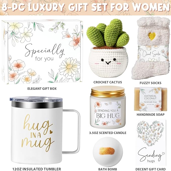 Self Care Get Well Soon Gifts Basket for Women, Birthday Gifts for Women Spa Care Package, Thinking of You Inspirational Sympathy Gift Basket, Unique Christmas Gift Set for Mom Her Grandma Sister Wife