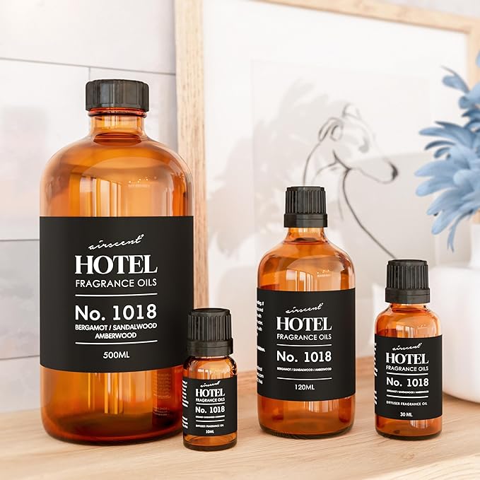 AirScent Hotel Diffuser Oil No. 1018 - Bergamot Sandalwood Amberwood - Hotel Scent Dupe - Premium Fragrance Oil for Ultrasonic and Waterless Diffusers and Crafting - 500 ml, 16.9 fl oz Glass Bottle