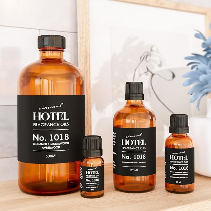AirScent Hotel Diffuser Oil No. 1018 - Bergamot, Sandalwood Amberwood - Hotel Scent Dupe - Premium Fragrance Oil for Ultrasonic and Waterless Diffusers and Crafting - 120 ml, 4 fl oz Glass Bottle