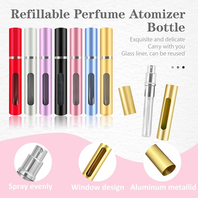 2 Pack Refillable Mini Perfume Atomizer Bottle，Portable Separate Bottles，Travel and Outings Spray Boxes Dispensers 5ml/0.2oz (Golden)