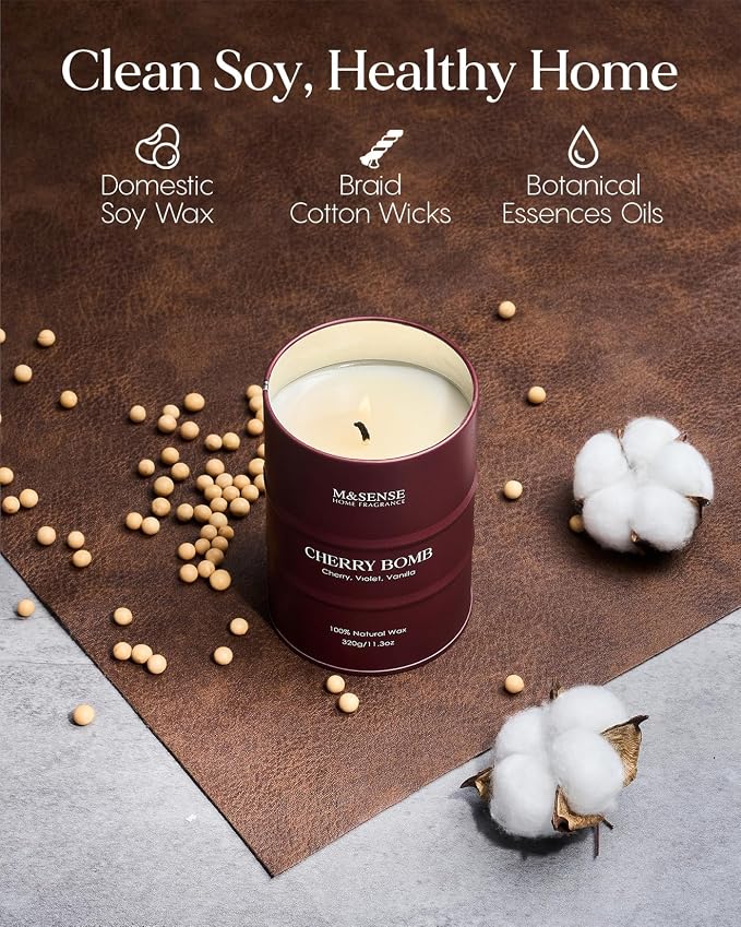 M&SENSE Cherry Bomb Scented Candles, Sweet Candle for Home Scented, Natural Soy Wax Cherry Blossom, Gifts for Women Mom, 11.3 oz 70 Hours Burn