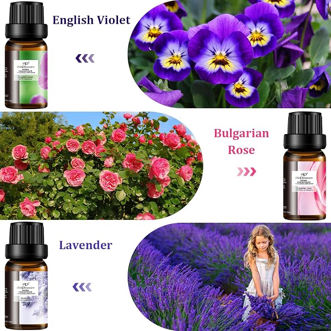Floral Essential Oils Set, 6x10ml Fragrance Oils Kit for Diffuser, Humidifier, Aromatherapy, Air Purifier - Aqua Lily, Sleepwell, Relaxing, English Violet, Bulgarian Rose, Lavender