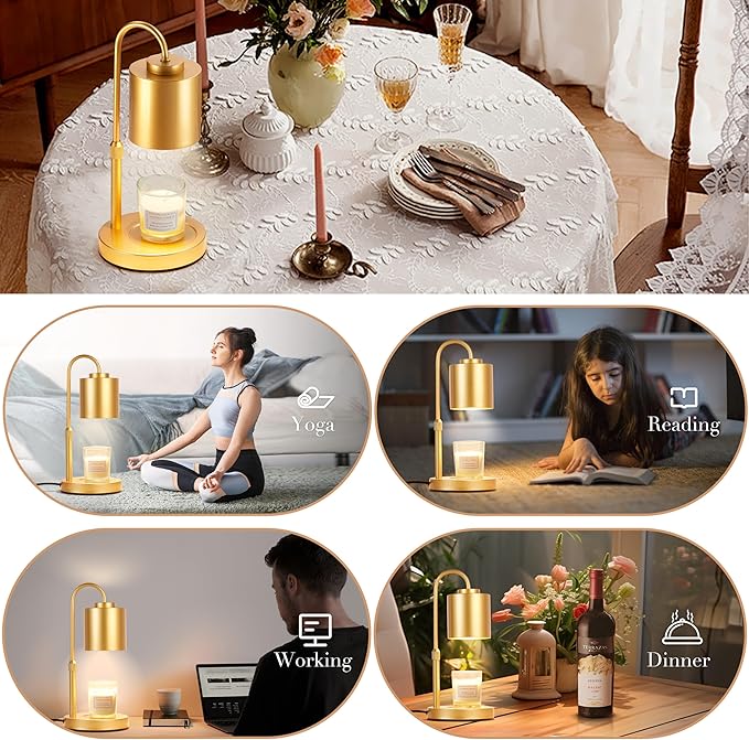 CASTLELIFE Candle Warmer Lamp with Timer & Dimmer, Height Adjustable Electric Wax Melt Warmer for Jar Candles, Gifts for Women Mom Home Decor, Gold