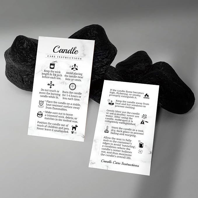 100 pack - Premium Handmade Candle Care Instruction Cards White 2x3.5 in, Small Business | Soy Bees Wax Melt, Candle Makers, Making Supplies Kit Set, Containers, Jars, Pot, Package