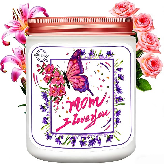 Gifts for Mom, Rose Lily Scented Candles for Home Scented, Soy Wax Aromatherapy Candle, Non Toxic, 50 Hour Long Burning, Birthday, Thanksgiving, Mothers Day Gifts (Mom I Love You, Pink)
