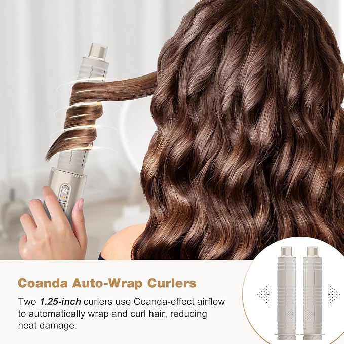 7MAGIC 7-in-1 Hot Air Styler, Hair Styler Dryer Brush with Auto-Wrap Curlers, High-Speed Hair Dryer for Fast Drying, Volumizing & Straightening, Travel Case Included, Champagne Gold