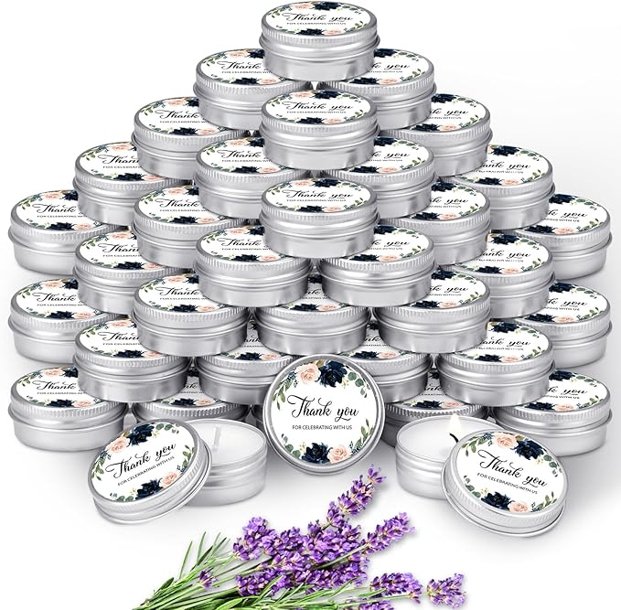 MTLEE 50 Pcs Wedding Candles Gift Favors for Guests 1 Oz Lavender Scented Soy Wax Aromatherapy Candle Favors for Bridal Shower Rustic Wedding Party Guests(Elegant Flowers)