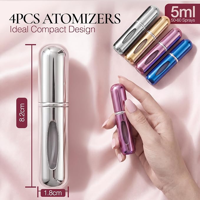 5ml Travel Perfume Bottle Refillable Atomizer Sprayer for Perfume,Leakproof Perfume Atomizer Travel, Portable Refillable Perfume Bottles (Blue, Pink, Gold, SIlver)