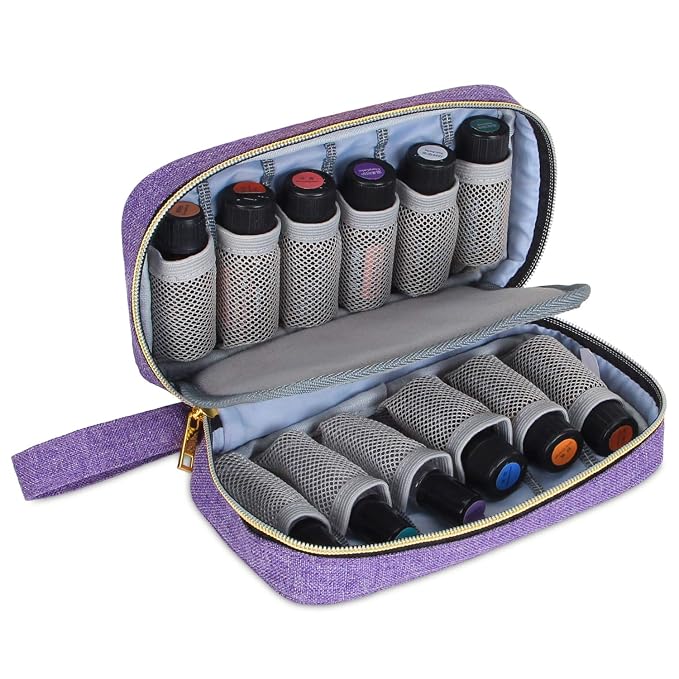 LUXJA Essential Oil Carrying Case - Holds 12 Bottles (5ml-15ml, Including Roller Bottles), Portable Organizer for Essential Oil and Accessories (Bag Only), Purple