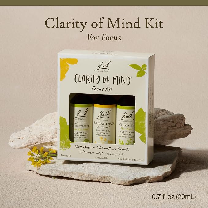 Bach Original Flower Remedies, Clarity of Mind Kit, For Focus and Mindfulness, Natural Homeopathic Flower Essence, Holistic Wellness, Vegan, 3 x 20mL Droppers