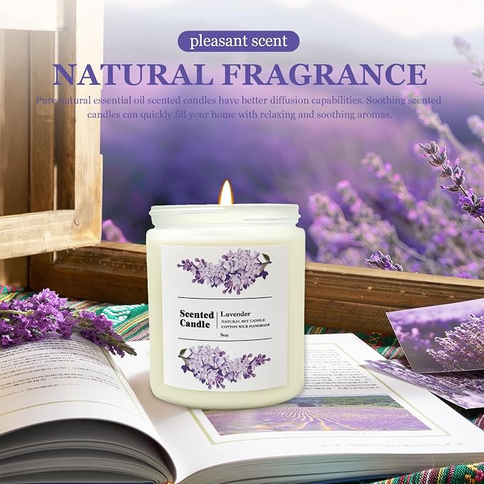 Coniol Natural Lavender Candle Scented Candle for Home - Rich & Warm Aromatherapy for Home Relaxation, Holiday Decor & Stress Relief, Premium Soy Wax for Family Coziness
