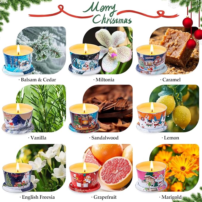 18 Pack Scented Candle Sets | Merry Christmas Aromatherapy Traverl Jar Candles | Soy Wax Candle Sets with 10% Essential Oils for Home and Travel |Gift Sets for Christmas Women