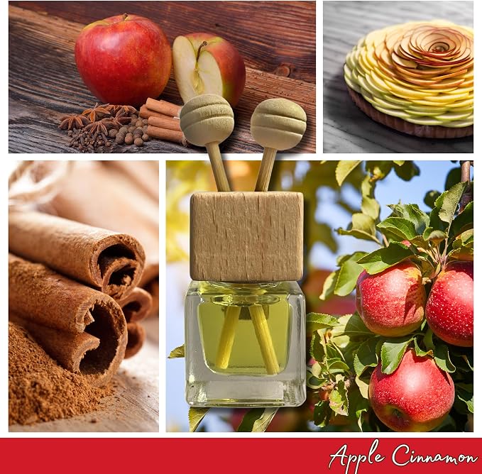 Cute Refillable Car Air Freshener Vent Clip 8mL – Apple Cinnamon – 15mL Refill Included – Long Lasting Fragrance Oil Diffuser – 100% American Handmade Odor Eliminator