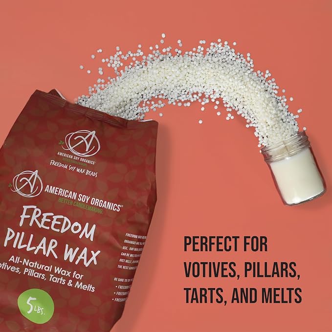 American Soy Organics Freedom Soy Wax Beads for Pillar Candle Making - Natural Supplies - Paraffin-Free,Beeswax-Free Candle Wax for Votives, Pillars, Tarts, Tealights and Melts 10lbs