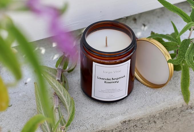 Organic Coconut Wax Aromatherapy Candle | Lavender, Bergamot & Rosemary | Non-Toxic, Pet Safe, Allergy Friendly | Phthalate Free | Zero Waste Sustainable Gift