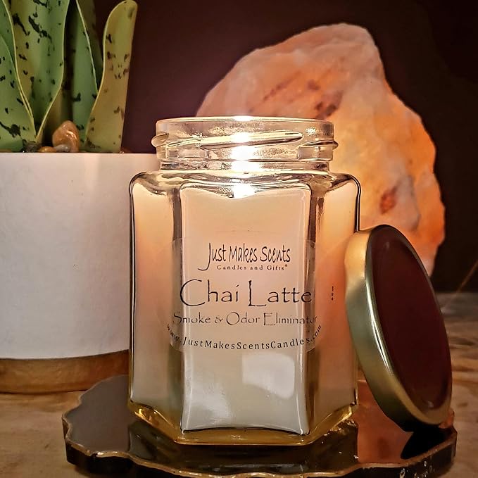 3 Pack - Chai Latte Scented Smoke and Odor Eliminator Candle - Odor Eliminating Scented Candles for Home - Neutralizes Cigarette, Food, and Pet Smells - Hand Poured in The USA
