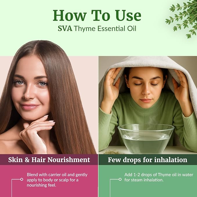 SVA Thyme Essential Oil 4 Fl Oz – for Aromatherapy, Diffuser, Skin & Hair Care – Ideal for Massage & DIY Blends – with Dropper