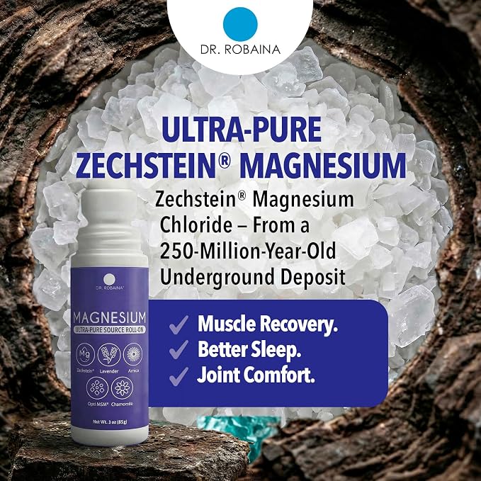 Dr. Robaina Lavender Magnesium Roll On – Zechstein Magnesium & OptiMSM with Lavender Oil for Sleep Support, Nighttime Leg Comfort & Relaxation, 3 oz