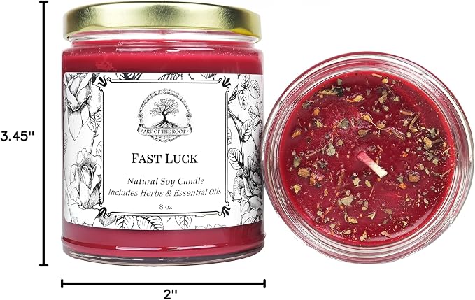 Fast Luck Soy Candle 9 oz | Handmade with Herbs & Essential Oils | Use in Prosperity, Good Fortune, Money & Luck Rituals | Wiccan, Pagan, Conjure, Magick, Hoodoo