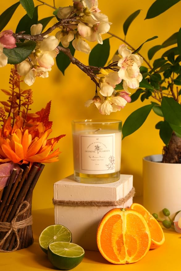 Jasmine Scented Candle | Soy Wax 8 oz Jar | Highly Scented Candles for Home | Long Lasting Aromatherapy | Decorative Gift for Women | Premium Room Decor