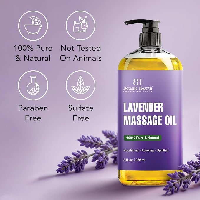 Botanic Hearth Massage Oil |Refreshing, Relaxing Massage Oils for Muscle Relaxing & Joint Comfort | Made with Natural Oils | for All Skin Types, for Men & Women | Lavender Oil 8 Fl Oz