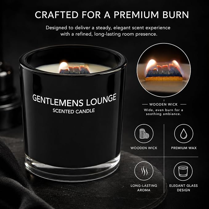 Fragrance ONE Gentlemen Lounge Candle I 200G – Gentlemen Lounge Scented Candle I Luxury Fresh Citrus & Calming Jasmine Fragrance I Premium Long-Lasting Aromatherapy Soy Wax Candle I 10.58 Ounce