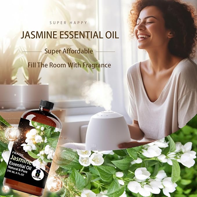 Jasmine Essential Oil, Jasmine Oil 8 Fl Oz 240ML for Diffuser Humidifier Yoga Cleaning DIY Candle Soap Making Perfume Gift for Women Essential Oils FRAOIL (Jasmine 8 Fl Oz (Pack of 1))