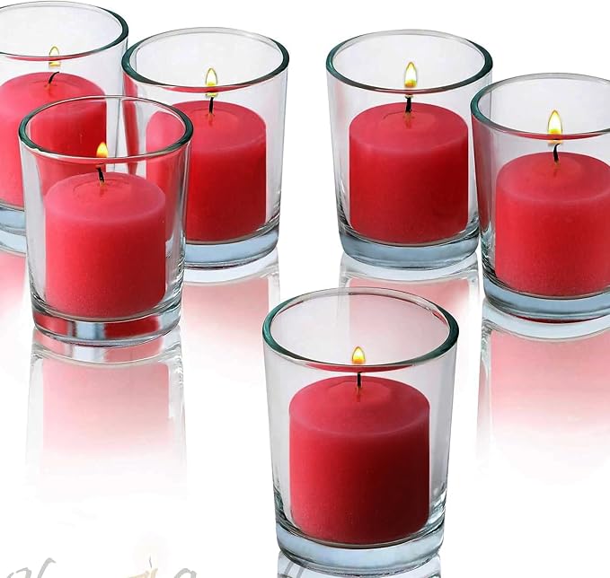 Red Apple Cinnamon Scented Votive Candles, Set of 12-1.25" Wax Candles for Home, Scented 10 Hour Burn Time - Aromatherapy, Spa Ambiance, Table Centerpieces & Home Décor